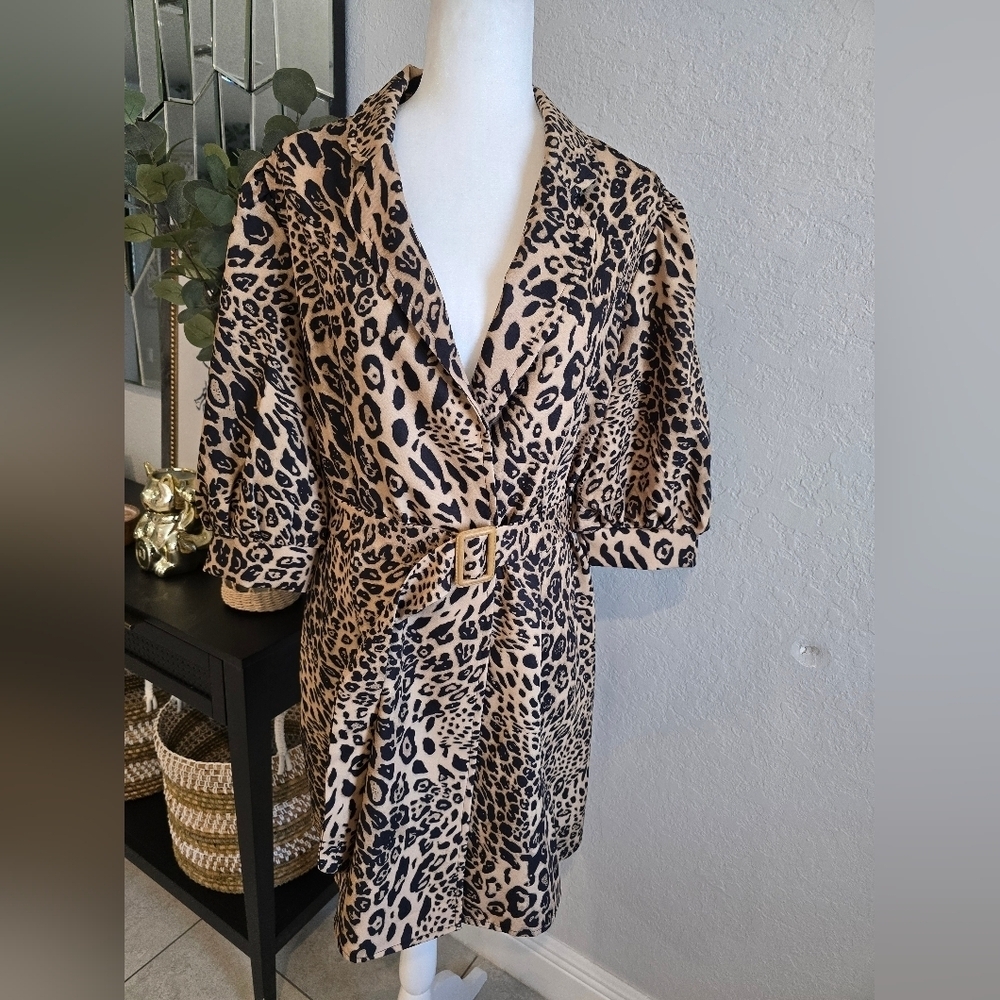 Saint Genies Leopard Print Women's Coat Dress - Picture 2 of 9